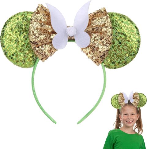 Fairies Mouse Ears Headbands Sequin Bow Mouse Ears for Women Party Decoration Cosplay Costume Dark Green in Saudi Arabia