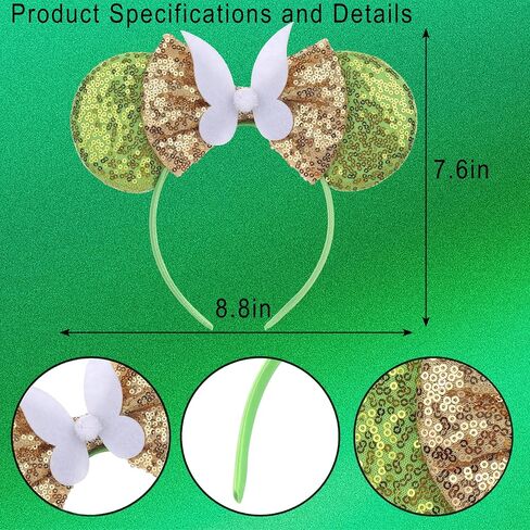 Fairies Mouse Ears Headbands Sequin Bow Mouse Ears for Women Party Decoration Cosplay Costume Dark Green in Saudi Arabia