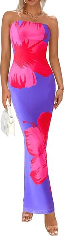 PRETTYGARDEN Strapless Bodycon Summer Dresses for Women 2025 Floral Mesh Tube Top Long Party Cocktail Dress Slit Side in Saudi Arabia