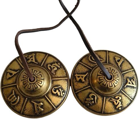 Vintage Brass Tibetan Tingsha Cymbals – Double Dragon, Tibetan Script, or Eight Auspicious Symbols – Handcrafted Meditation Bell, 6.5cm Diameter (Double Dragon) in Kuwait