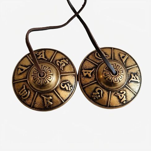 Vintage Brass Tibetan Tingsha Cymbals – Double Dragon, Tibetan Script, or Eight Auspicious Symbols – Handcrafted Meditation Bell, 6.5cm Diameter (Double Dragon) in Kuwait