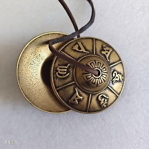 Vintage Brass Tibetan Tingsha Cymbals – Double Dragon, Tibetan Script, or Eight Auspicious Symbols – Handcrafted Meditation Bell, 6.5cm Diameter (Double Dragon) in Kuwait