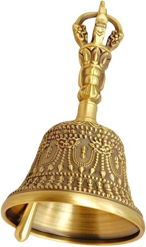 النحاس الصلب المصنوع يدويًا من طقوس Vajra Bell ｜ Tibetan Dorje & Taoist Bagua Design ｜ أداة التأمل والمذبح (الأسود/الذهبي القديم ｜ صغير/كبير) (أسود (13.5 سم)) in Kuwait