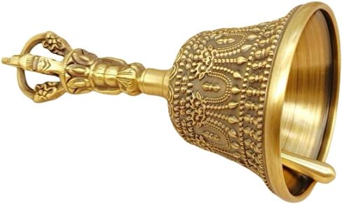 النحاس الصلب المصنوع يدويًا من طقوس Vajra Bell ｜ Tibetan Dorje & Taoist Bagua Design ｜ أداة التأمل والمذبح (الأسود/الذهبي القديم ｜ صغير/كبير) (أسود (13.5 سم)) in Kuwait