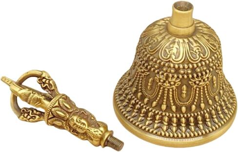 النحاس الصلب المصنوع يدويًا من طقوس Vajra Bell ｜ Tibetan Dorje & Taoist Bagua Design ｜ أداة التأمل والمذبح (الأسود/الذهبي القديم ｜ صغير/كبير) (أسود (13.5 سم)) in Kuwait