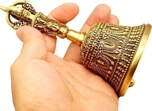 النحاس الصلب المصنوع يدويًا من طقوس Vajra Bell ｜ Tibetan Dorje & Taoist Bagua Design ｜ أداة التأمل والمذبح (الأسود/الذهبي القديم ｜ صغير/كبير) (أسود (13.5 سم)) in Kuwait