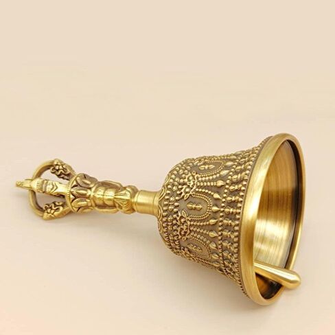 النحاس الصلب المصنوع يدويًا من طقوس Vajra Bell ｜ Tibetan Dorje & Taoist Bagua Design ｜ أداة التأمل والمذبح (الأسود/الذهبي القديم ｜ صغير/كبير) (أسود (13.5 سم)) in Kuwait