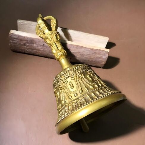 النحاس الصلب المصنوع يدويًا من طقوس Vajra Bell ｜ Tibetan Dorje & Taoist Bagua Design ｜ أداة التأمل والمذبح (الأسود/الذهبي القديم ｜ صغير/كبير) (أسود (13.5 سم)) in Kuwait