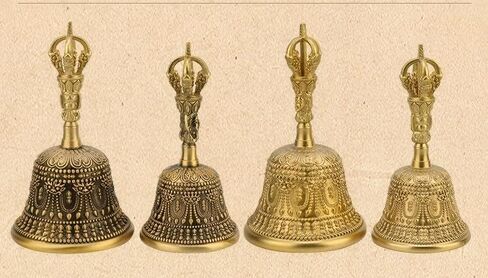 النحاس الصلب المصنوع يدويًا من طقوس Vajra Bell ｜ Tibetan Dorje & Taoist Bagua Design ｜ أداة التأمل والمذبح (الأسود/الذهبي القديم ｜ صغير/كبير) (أسود (13.5 سم)) in Kuwait