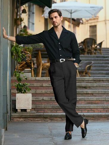 HOTake Men's Linen Dress Pants Casual Flat Front Linen Trousers Summer Beach Pants in Kuwait