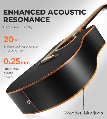 فانجوا 41 "حزمة الغيتار الصوتية للبالغين المبتدئين المراهقين درجات الحجم الكامل Cutaway Guitarra Acústica مع روابط خشبية ، حقيبة أزعج ، موالف ، سلاسل الصلب ، كابو ، حزام ، أسود in Kuwait