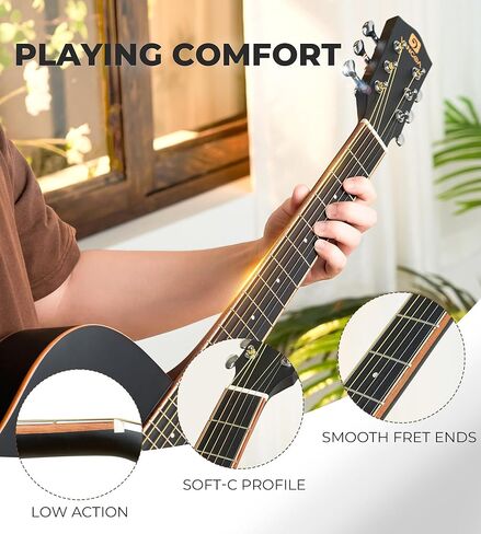 فانجوا 41 "حزمة الغيتار الصوتية للبالغين المبتدئين المراهقين درجات الحجم الكامل Cutaway Guitarra Acústica مع روابط خشبية ، حقيبة أزعج ، موالف ، سلاسل الصلب ، كابو ، حزام ، أسود in Kuwait
