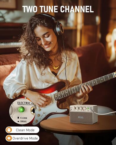 FBA-10 Guitar Amp, 10W Mini Electric Guitar Amplifier with Clean/Drive Channel, 6H Working, USB-C Rechargeable, 3.5mm Headphone/AUX Jack, Wireless Portable Amp for Indoor Practice, Traveling in Saudi Arabia