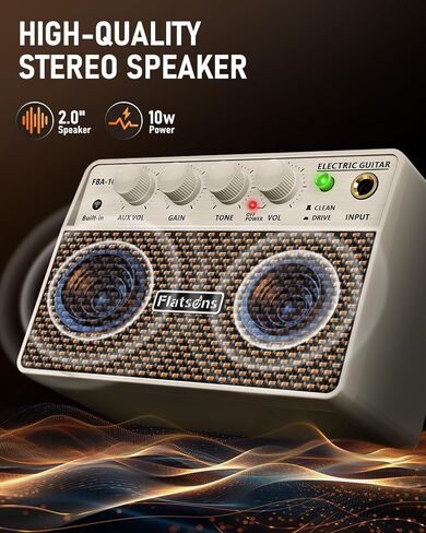FBA-10 Guitar Amp, 10W Mini Electric Guitar Amplifier with Clean/Drive Channel, 6H Working, USB-C Rechargeable, 3.5mm Headphone/AUX Jack, Wireless Portable Amp for Indoor Practice, Traveling in Saudi Arabia