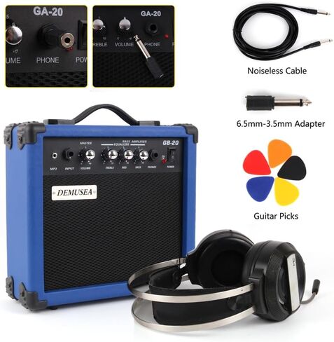 20W WATT ELECTRAL BASS GUITAR Black Amplifier Portable Travel Mini Amp AMP سماعة رأس Aux Treble Middle Bass MP3 مع اختيارات غيتار محول الكابلات في in Kuwait