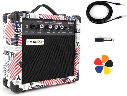 20W WATT ELECTRAL BASS GUITAR Black Amplifier Portable Travel Mini Amp AMP سماعة رأس Aux Treble Middle Bass MP3 مع اختيارات غيتار محول الكابلات في in Kuwait