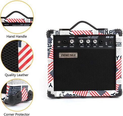 20W WATT ELECTRAL BASS GUITAR Black Amplifier Portable Travel Mini Amp AMP سماعة رأس Aux Treble Middle Bass MP3 مع اختيارات غيتار محول الكابلات في in Kuwait