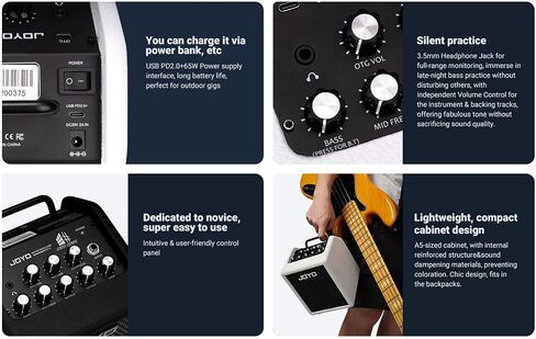 JOYO 30W Bass Amp Portable Combo Amplifier 4" Speaker with Bluetooth 5.1 + OTG Direct Recording | 3-Band EQ + Compressor | Headphone Practice for Bassist Livestream Solo Gigs (Vibe Cube BA-30, Black) in Saudi Arabia