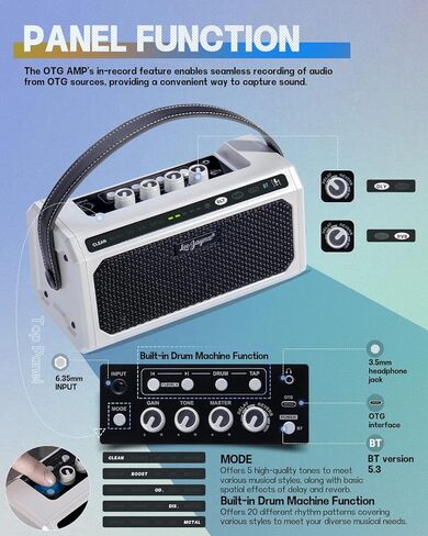 Leo Jaymz 15W Portable Electric Guitar Amp with BT, Rechargeable Battery, Built-in Effects Reverb, Overdrive, EQ, Woodgrain Finish, and 6.35mm Headphone Jack (AG-15) in Kuwait