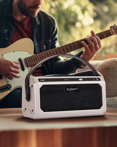 Leo Jaymz 15W Portable Electric Guitar Amp with BT, Rechargeable Battery, Built-in Effects Reverb, Overdrive, EQ, Woodgrain Finish, and 6.35mm Headphone Jack (AG-15) in Kuwait