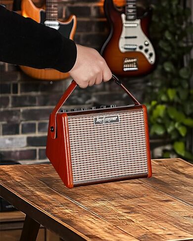 Leo Jaymz 15W Portable Electric Guitar Amp with BT, Rechargeable Battery, Built-in Effects Reverb, Overdrive, EQ, Woodgrain Finish, and 6.35mm Headphone Jack (AG-15) in Kuwait