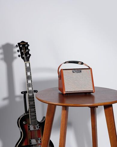 Leo Jaymz 15W Portable Electric Guitar Amp with BT, Rechargeable Battery, Built-in Effects Reverb, Overdrive, EQ, Woodgrain Finish, and 6.35mm Headphone Jack (AG-15) in Kuwait