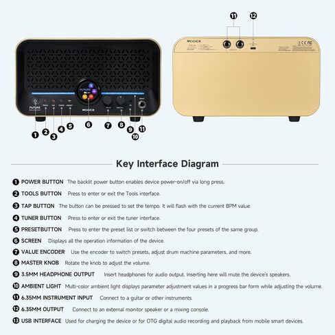 Mooer F15i Guitar Guitar AMP 15W مع تطبيق التأثيرات ، عمر بطارية 6 ساعات ، 55 أمبير طراز 66 أنواع الآثار ، حلقة/طبل/تعديل/تأخير ، لعازف الجيتار وعازف الجيتار in Kuwait