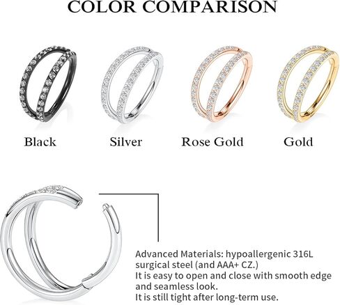 16g Daith Earrings Hoop Earrings Silver Nose Hoops Double Open Stack 16 Gauge Septum Hoop CZ&Opal Seamless Septum Clicker 8mm Septum Ring Surgical Steel Helix Earring Rook Earrings Nose Rings in Saudi Arabia