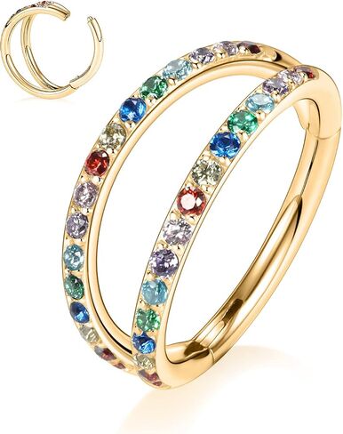 16g Daith Earrings Hoop Earrings Silver Nose Hoops Double Open Stack 16 Gauge Septum Hoop CZ&Opal Seamless Septum Clicker 8mm Septum Ring Surgical Steel Helix Earring Rook Earrings Nose Rings in Saudi Arabia