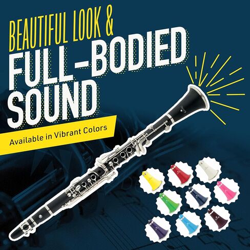 Mendini by Cecilio B Flat Clarinet للمبتدئين ، Ebonite BB Clarinet مع براميل قابلة للاستبدال ، 10 قصب ، حامل ، كتاب جيب ، لسان حال ، حالة صلبة ، قفازات (أسود) in Kuwait