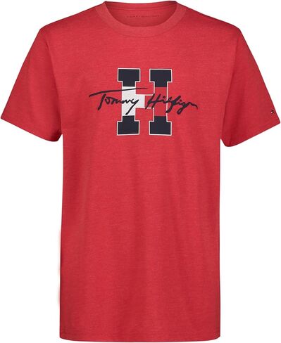 Tommy Hilfiger Boys' Short Sleeve Graphic Crew Neck T-Shirt, Soft, Comfortable, Relaxed Fit, Varsity Irish Green, 10-12 in Saudi Arabia