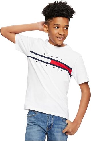 Tommy Hilfiger Boys' Short Sleeve Graphic Crew Neck T-Shirt, Soft, Comfortable, Relaxed Fit, Varsity Navy Blazer, 8 in Saudi Arabia