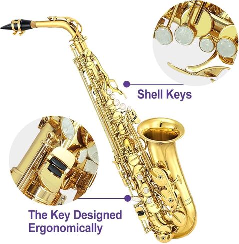 Alto Saxophone E Flat for Adults Student Sax Eb Alto Full Kit With Carrying Sax Case Mouthpiece Straps Reeds Saxophone Beginner Kit in Kuwait