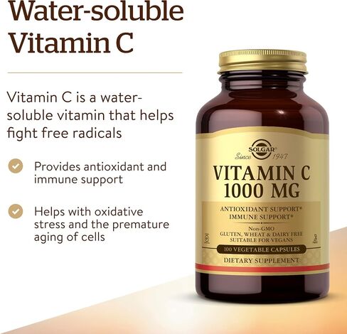 Solgar Vitamin C 1000 mg, 250 Vegetable Capsules - Antioxidant & Immune Support - Overall Health - Healthy Skin & Joints - Bioflavonoids Supplement - Non GMO, Vegan, Gluten No, Kosher - 250 Servings in Saudi Arabia