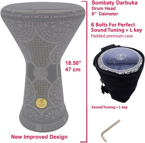 The Gawharet El Fan 18.5 "Darbuka Doumbek Drum Sombaty Size with Blue Blue Pearl (White Sun) in Kuwait
