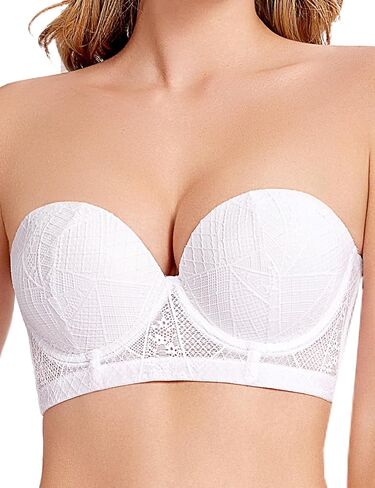 Longline Strapless Push Up Bras for Women Multiway Padded Uplift Corset Lace Bra Underwire Support in Kuwait