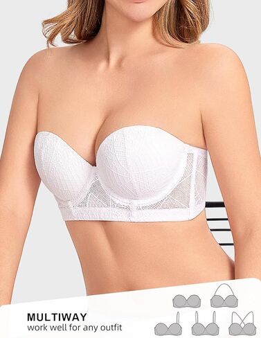 Longline Strapless Push Up Bras for Women Multiway Padded Uplift Corset Lace Bra Underwire Support in Kuwait