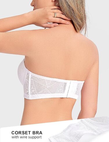 Longline Strapless Push Up Bras for Women Multiway Padded Uplift Corset Lace Bra Underwire Support in Kuwait