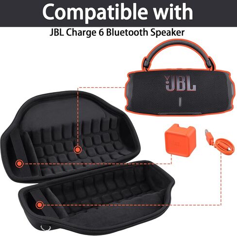 CO2CEA CASE لـ JBL Charge 6 مكبر صوت بلوتوث محمول مقاوم للماء ، علبة سفر صلبة مع حزام كتف قابل للفصل (العلبة السوداء) in Kuwait
