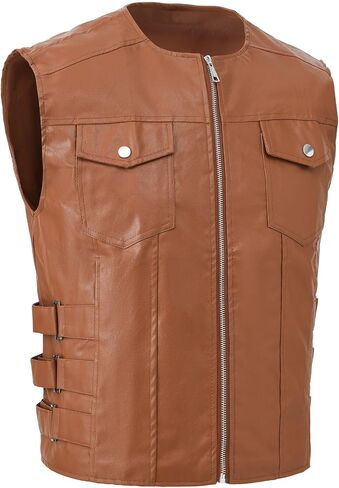Men's Biker Motorcycle Faux Leather Vest Sleeveless Jacket in Saudi Arabia