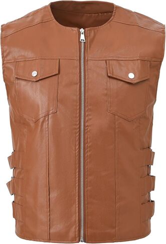 Men's Biker Motorcycle Faux Leather Vest Sleeveless Jacket in Saudi Arabia