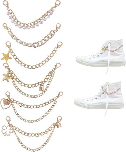 6 Pcs Shoelaces Decorations Clip Shoelace Charms Metal Shoe Decoration Chain DIY for Sandals Shoe Canvas Sneaker Double Layer Shiny Charm Chain for DIY Crafts Bag Clothes Making in Saudi Arabia