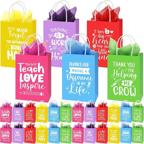 SkyyGemm 60 Pack Pack Pack Press President Gift With Tissue Paper شكرًا لك أكياس هدايا معلم مع مقبض لنهاية العام ، حفل التخرج التقاعد in Saudi Arabia