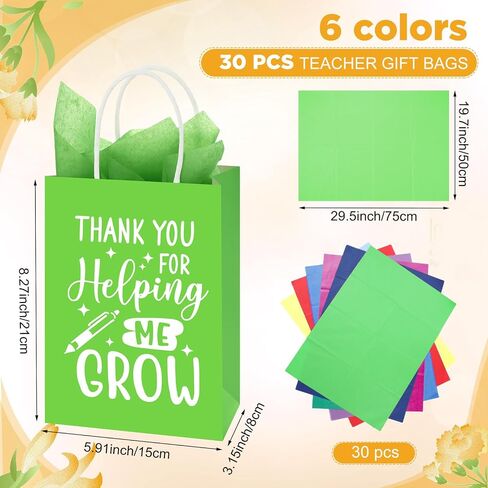SkyyGemm 60 Pack Pack Pack Press President Gift With Tissue Paper شكرًا لك أكياس هدايا معلم مع مقبض لنهاية العام ، حفل التخرج التقاعد in Saudi Arabia
