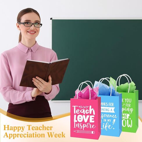 SkyyGemm 60 Pack Pack Pack Press President Gift With Tissue Paper شكرًا لك أكياس هدايا معلم مع مقبض لنهاية العام ، حفل التخرج التقاعد in Saudi Arabia