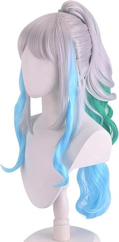 Blue Cosplay Wig for Women with Two Detachable Ponytail, 47 Inch / 120cm Long Hair Long Straight Synthetic with Bangs for Halloween Costume Party Anime (Blue) in Saudi Arabia