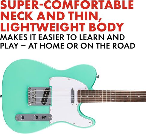 Fender Squier لاول مرة سلسلة Telecaster Electric Guitar ، الجيتار المبتدئين ، ضمان لمدة عامين ، ويشمل دروسًا مجانية ، ورغوة البحر الأخضر مع الانتهاء من الساتان يوريتان in Saudi Arabia