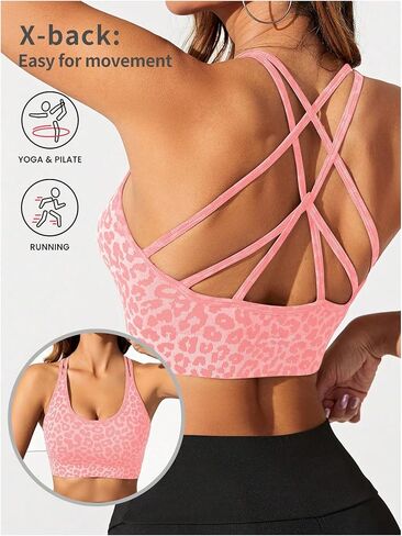 MakeMeChic Women's Sports Bras Leopard Criss Cross Spaghetti Strap Workout Yoga Sport Bra in Saudi Arabia
