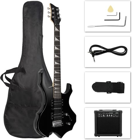 Ktaxon Burning Fire Design Design lectral Kit ، 36 بوصة HSH Pickup Electric Guitar Guitar Guitar مع مكبر للصوت ، لوحة أصابع خشب الورد ، مفتاح بيك آب 5 طرق (أسود) in Kuwait