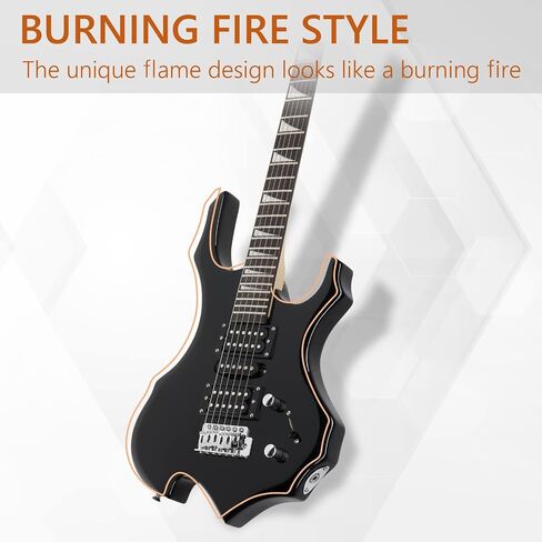 Ktaxon Burning Fire Design Design lectral Kit ، 36 بوصة HSH Pickup Electric Guitar Guitar Guitar مع مكبر للصوت ، لوحة أصابع خشب الورد ، مفتاح بيك آب 5 طرق (أسود) in Kuwait